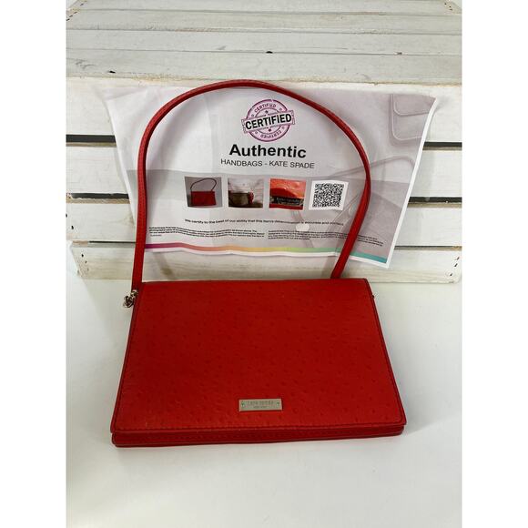 KATE SPADE SMALL RED OSTRICH LEATHER WOMENS SHOULDER BAG - Picture 1 of 12